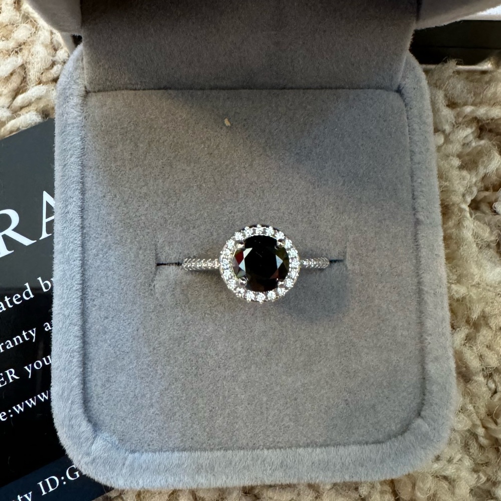 GRA Certified Genuine Black Moissanite Halo Style in 925 Sterling Silver